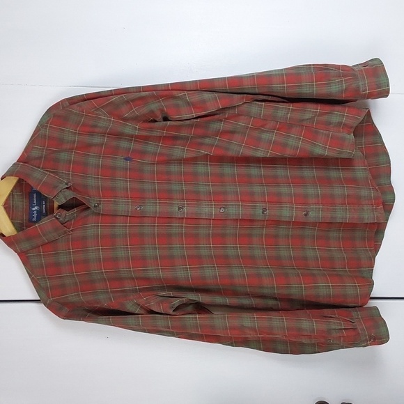 Ralph Lauren Mens Red/Green Plaid Button down Blue PONY Preppy shirt Sz.L - Picture 1 of 10
